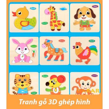 Combo 10 tranh gỗ ghép hình nổi - G066A