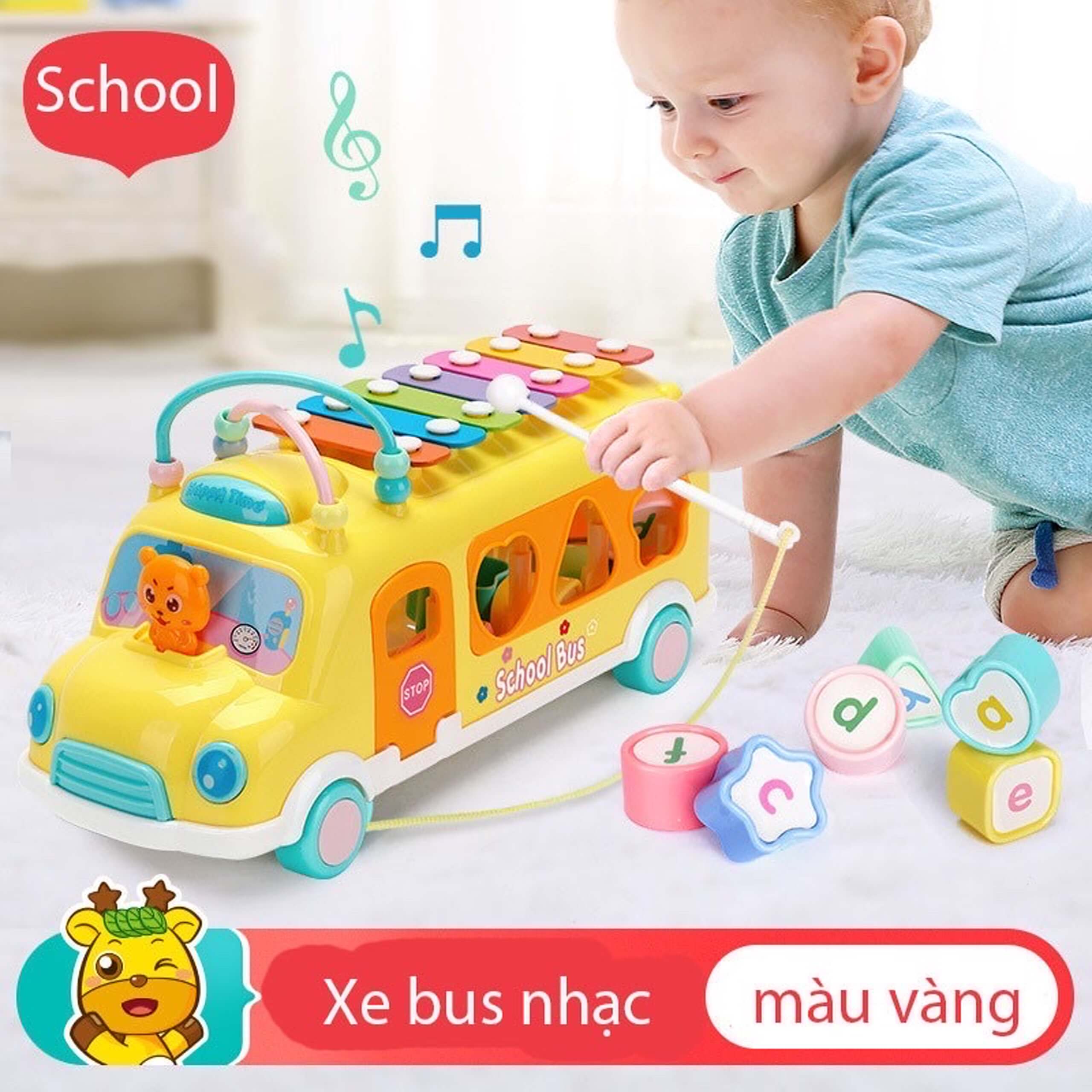 Đồ chơi xe bus nhạc thả hình kèm đàn gõ  - G003A